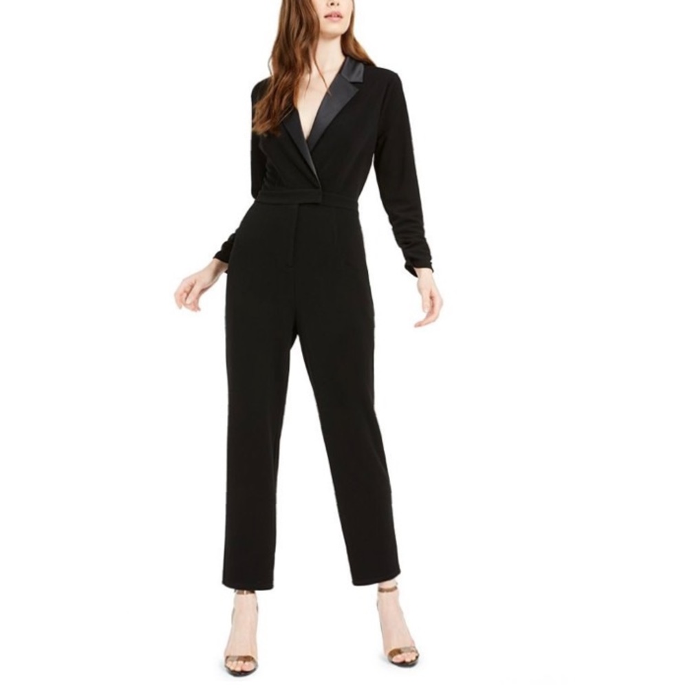 Bar III Black Satin Trim Tuxedo Jumpsuit size 2